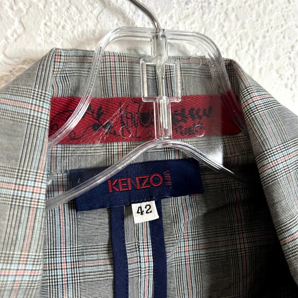 Kenzo Y2K Business Suit jacket Womens EU Size 42 US Size 4 Small Gray Plaid Vtg - Picture 11 of 12